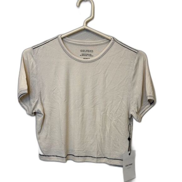 GRLFRND Tops - GRLFRND Cream Cropped Tee with Black Contrast Stitching | Medium